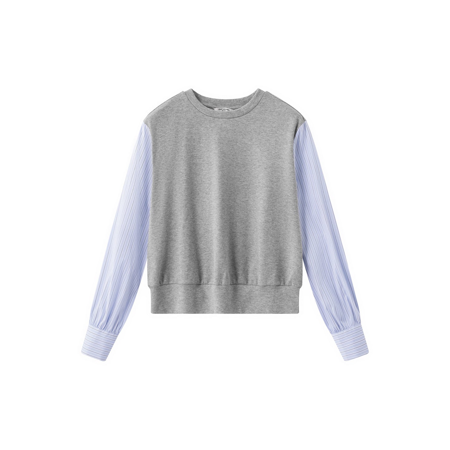 Sweatshirt w/ Banker Stripe Sleeves - Heather Grey