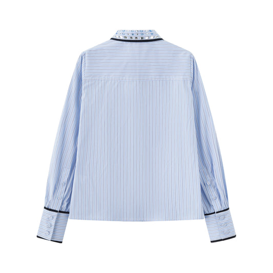 Stripe Shirt w/ Piping & Stones - Bankers Stripe In Blue