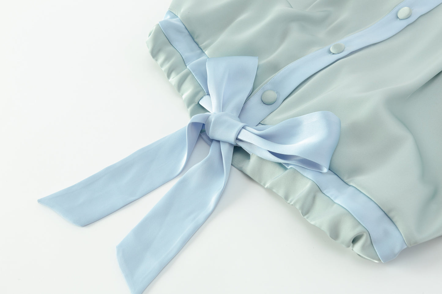 Contrast Tie Front Silky Blouse - Sea Glass