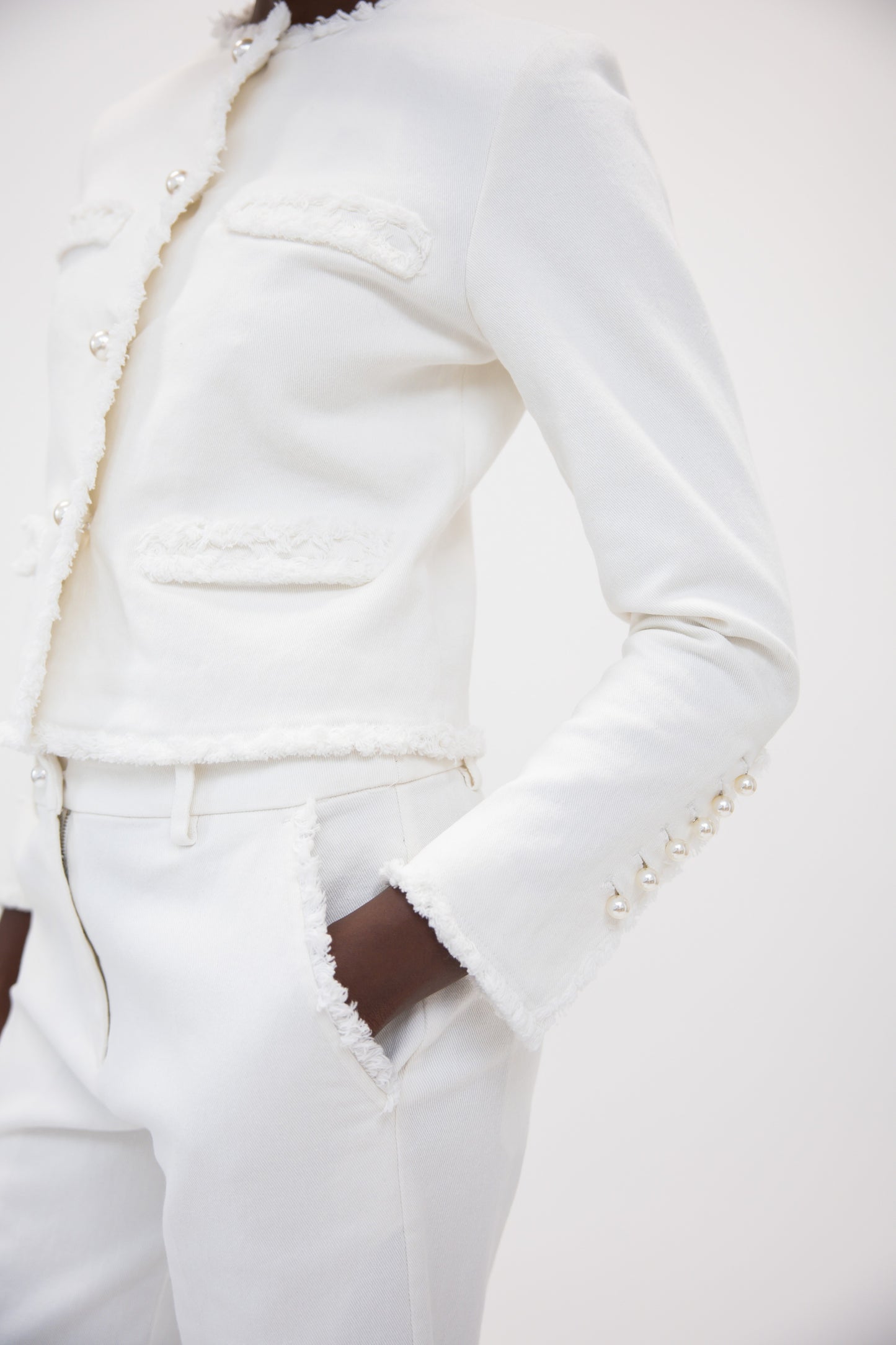 Raw Edge Denim Blazer - White Denim