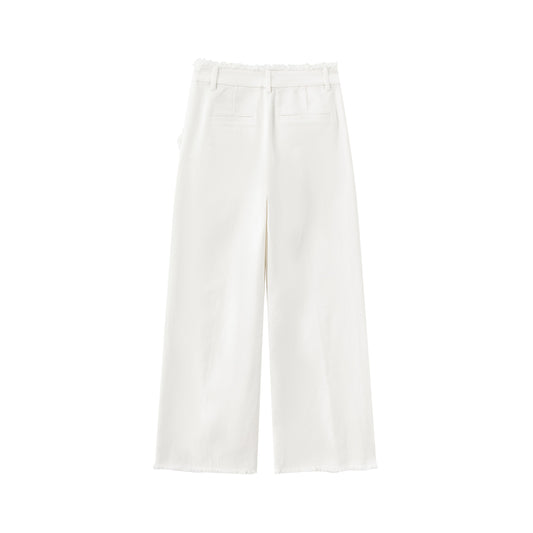 Raw Edge Wide Leg Trousers - White Denim