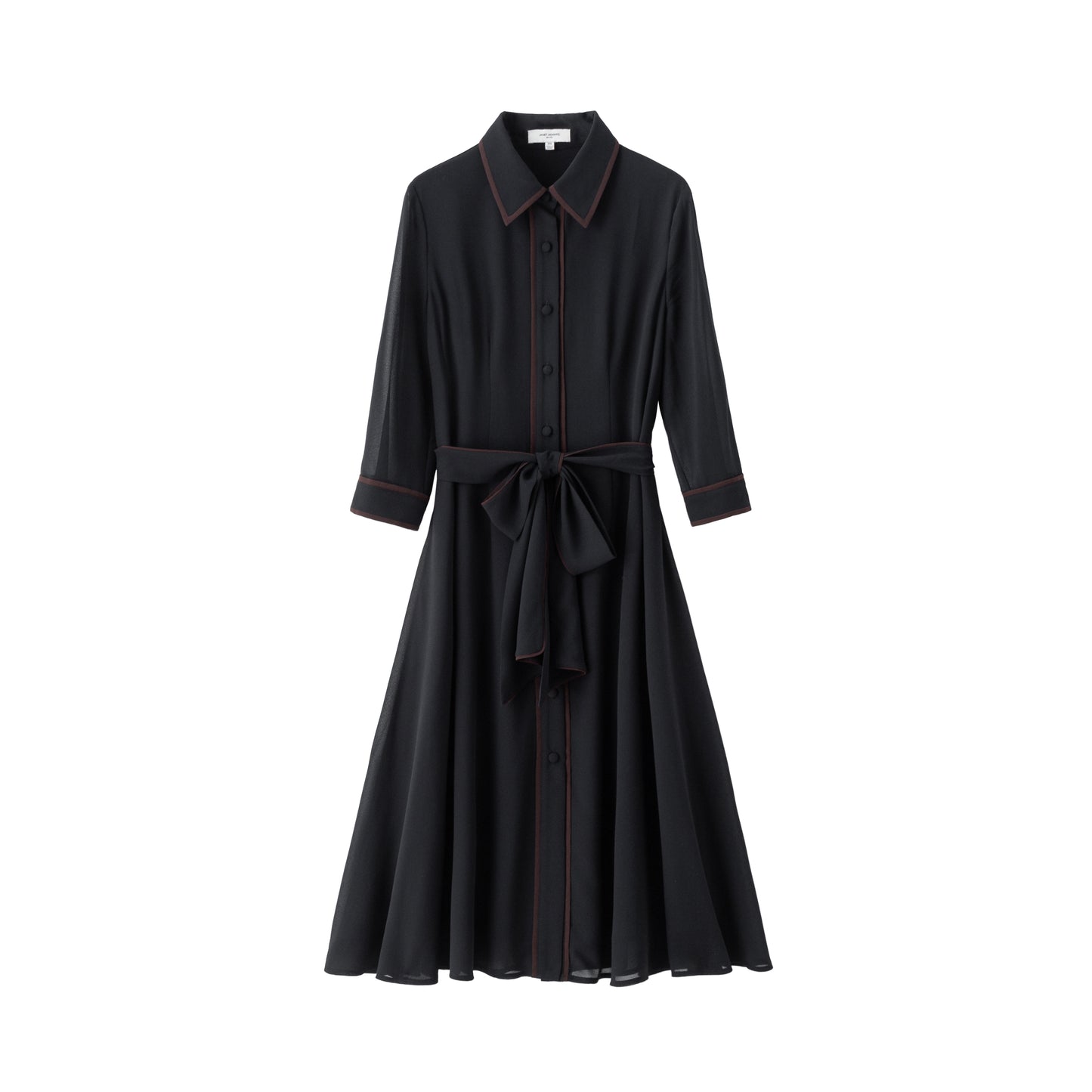 Margaret Chiffon Dress - Black w/Chocolate Piping