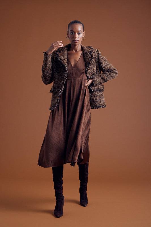 Teddy Raw Edge Blazer - Chocolate / Black