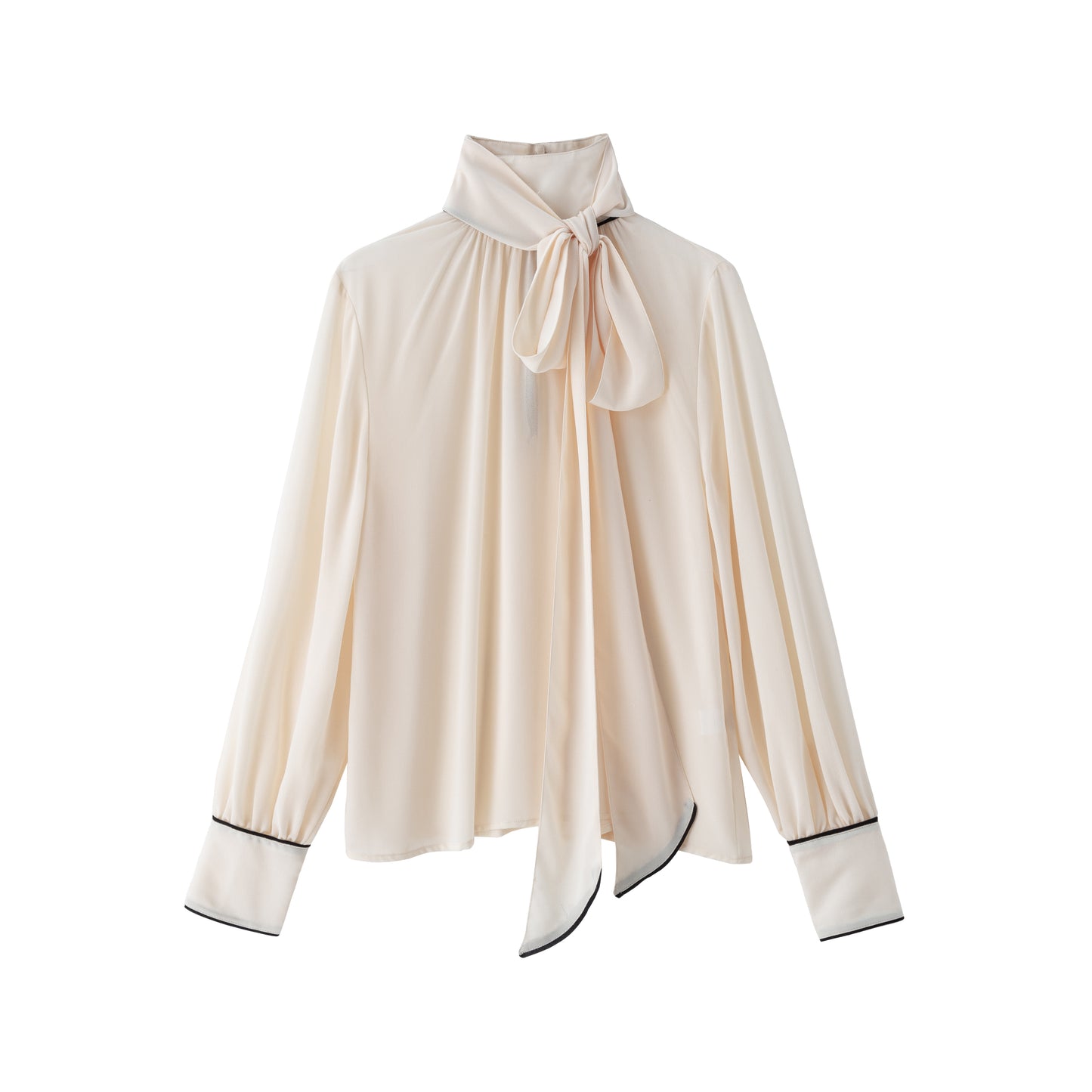 Gabriella Blouse - Ivory w/Black Piping