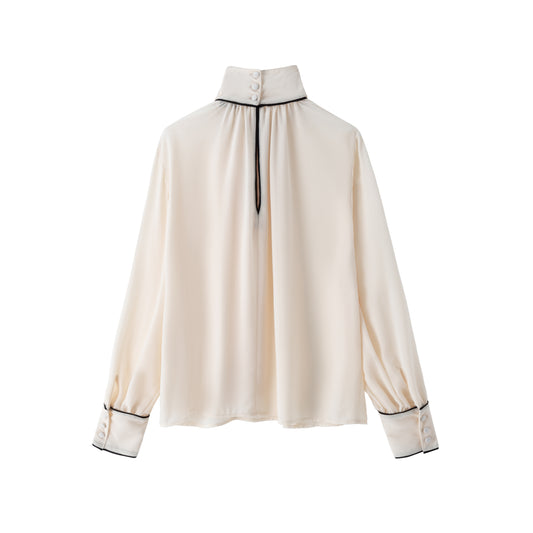 Gabriella Blouse - Ivory w/Black Piping