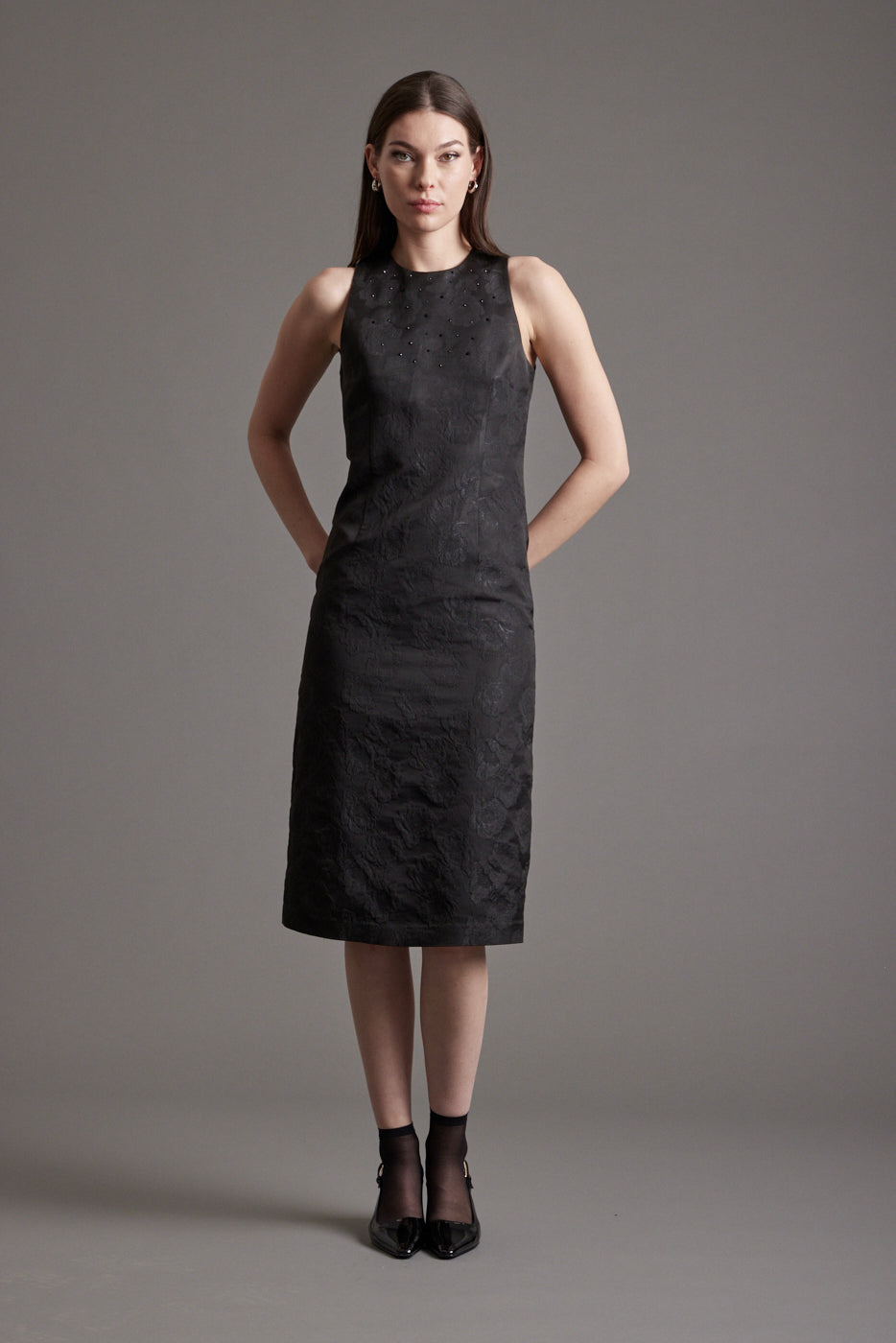 Natalie Brocade Dress w/ Stones