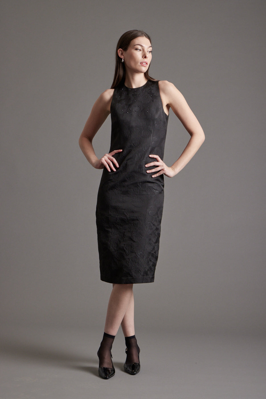 Natalie Brocade Dress w/ Stones
