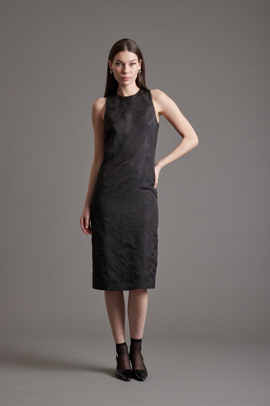 Natalie Brocade Dress w/ Stones
