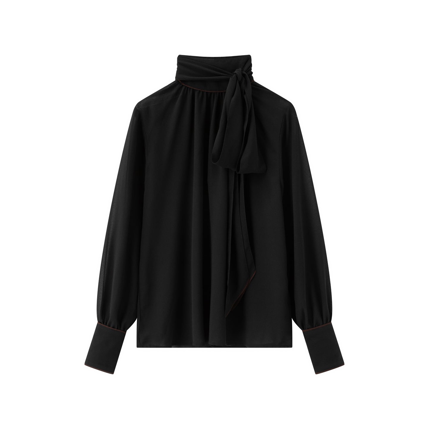 Gabriella Blouse - Black w/ Chocolate Piping
