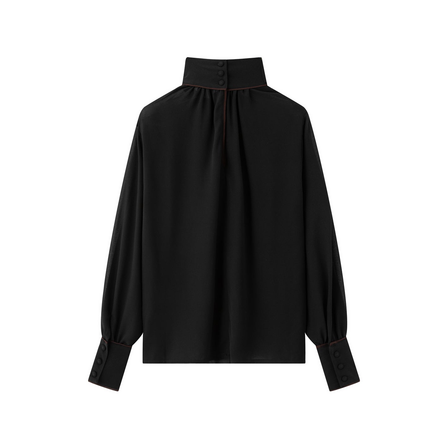 Gabriella Blouse - Black w/ Chocolate Piping
