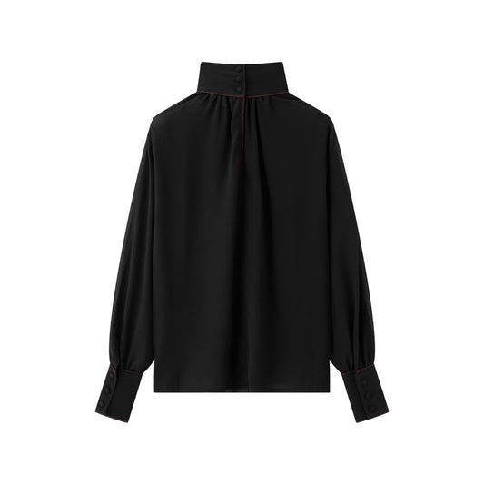 Gabriella Blouse - Black w/ Chocolate Piping