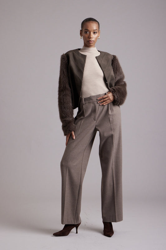 Brooke Suede Jacket w/Faux Fur Suede Sleeves - Espresso