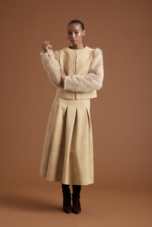 Brooke Suede Jacket w/Faux Fur Suede Sleeves - Butter