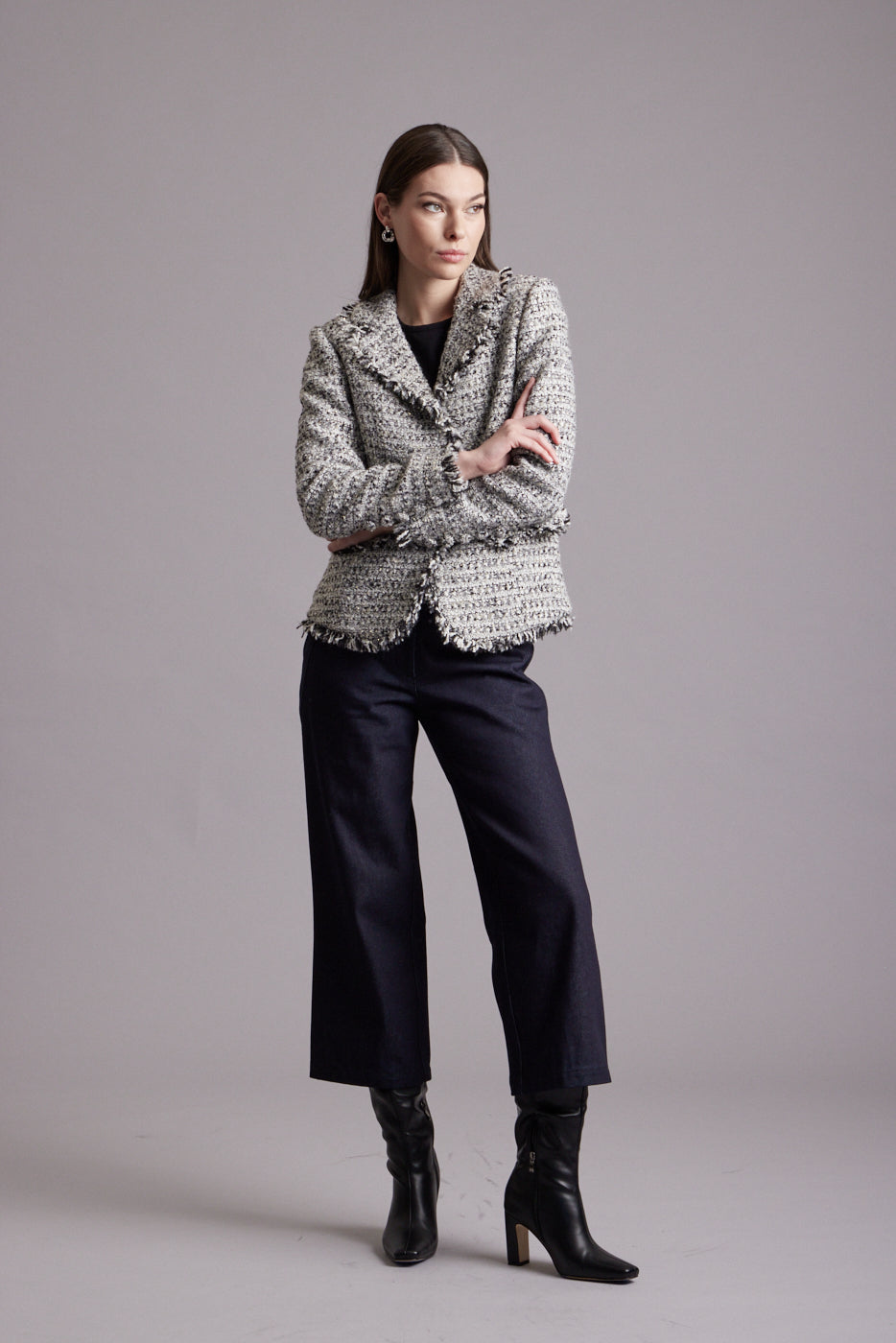 Teddy Raw Edge Blazer - Grey / Ivory