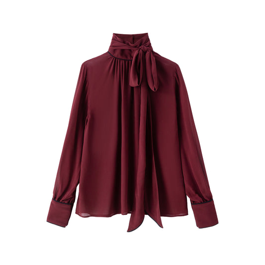 Gabriella Blouse - Ruby w/ Black Piping