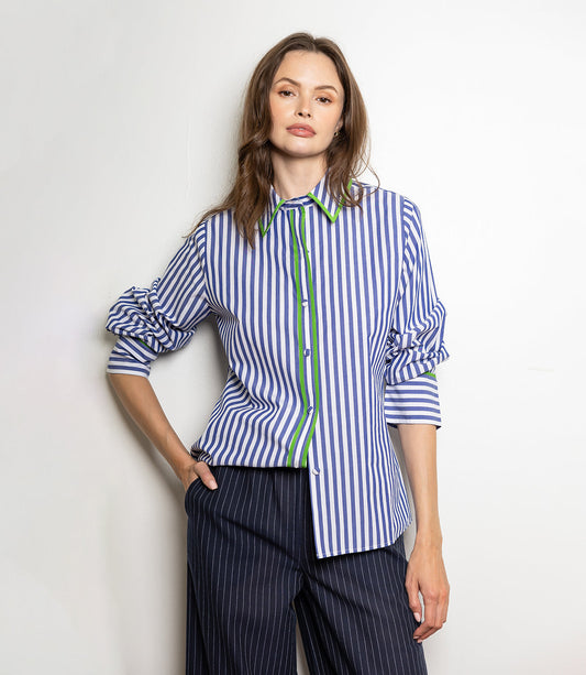 Perfect Fitted Shirt - Blue Stripe / Green Contrast