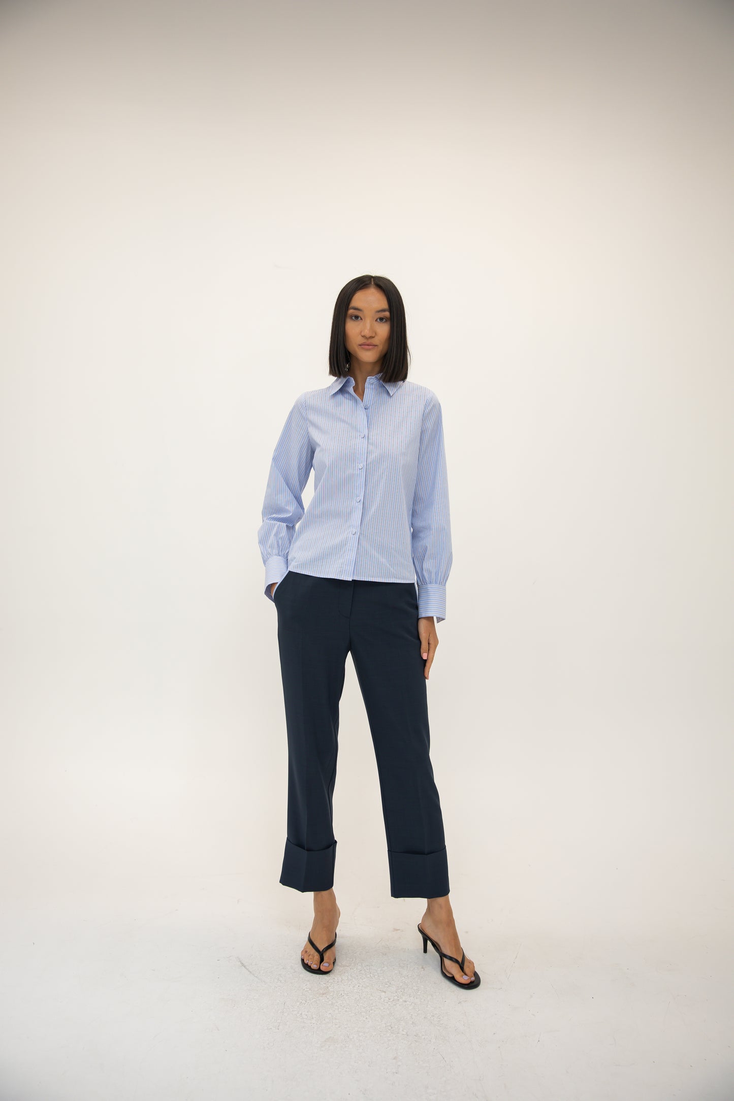 Stripe Shirt w/ Silk Twill Back - Bankers Stripe In Blue