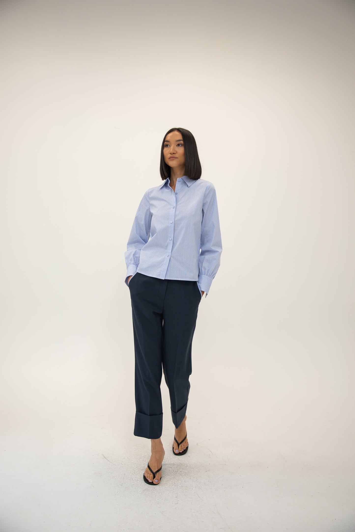 Stripe Shirt w/ Silk Twill Back - Bankers Stripe In Blue