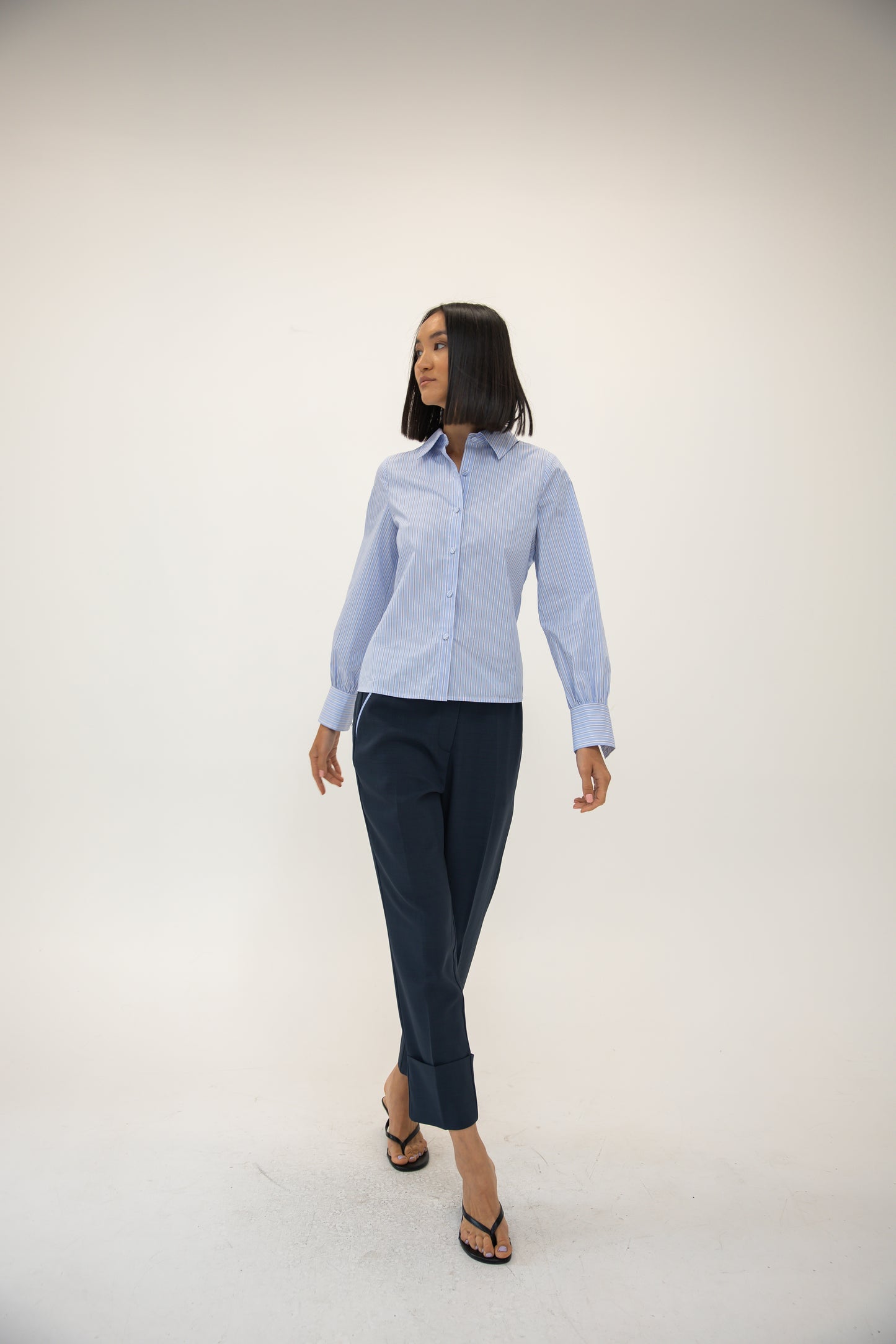 Stripe Shirt w/ Silk Twill Back - Bankers Stripe In Blue