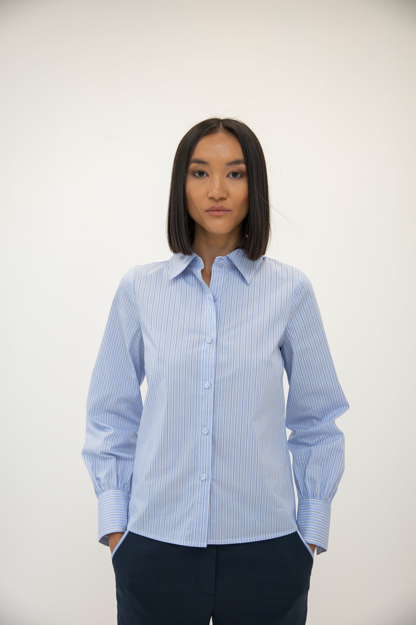 Stripe Shirt w/ Silk Twill Back - Bankers Stripe In Blue
