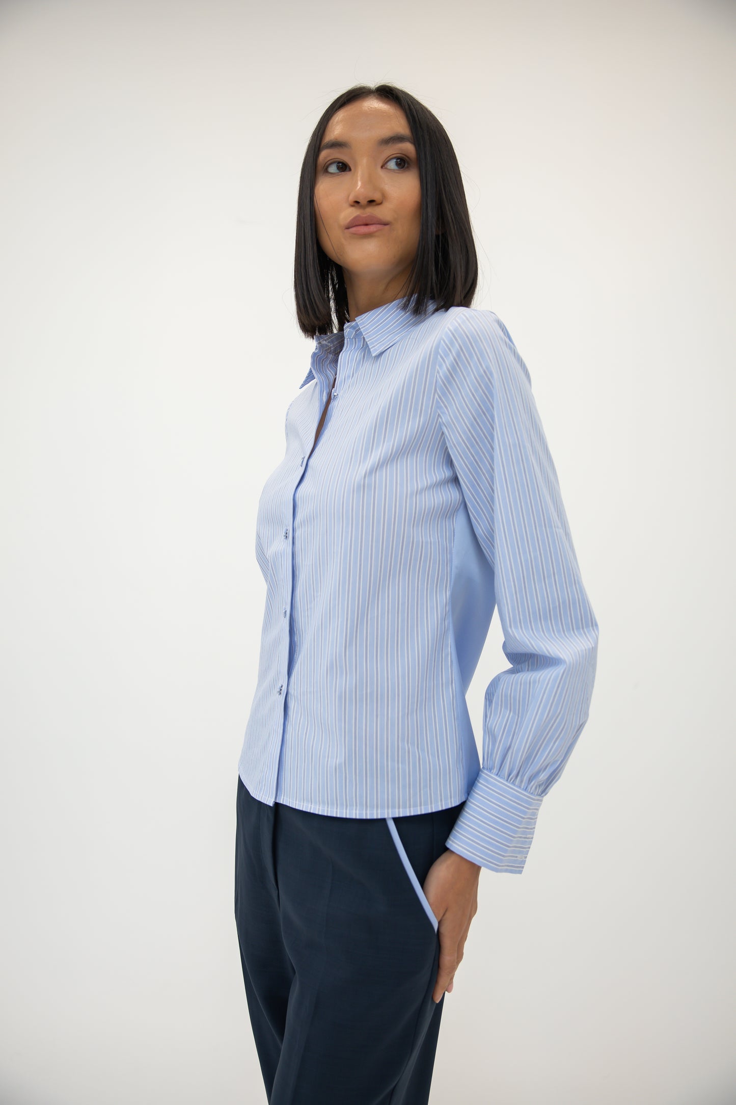Stripe Shirt w/ Silk Twill Back - Bankers Stripe In Blue
