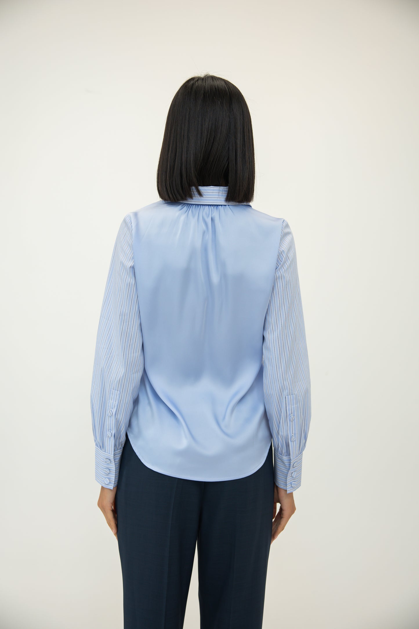 Stripe Shirt w/ Silk Twill Back - Bankers Stripe In Blue