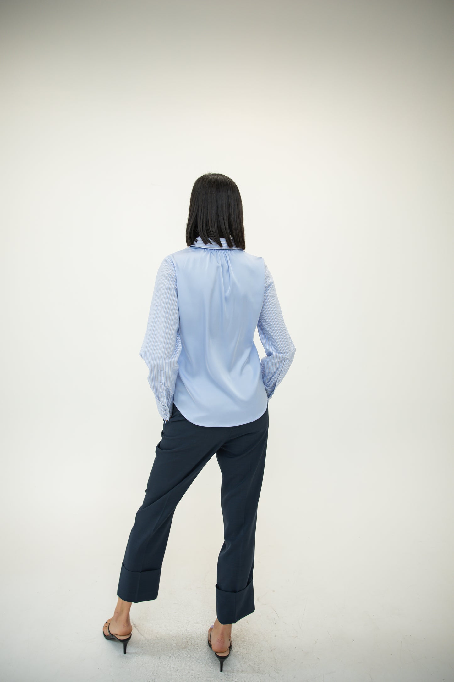 Stripe Shirt w/ Silk Twill Back - Bankers Stripe In Blue