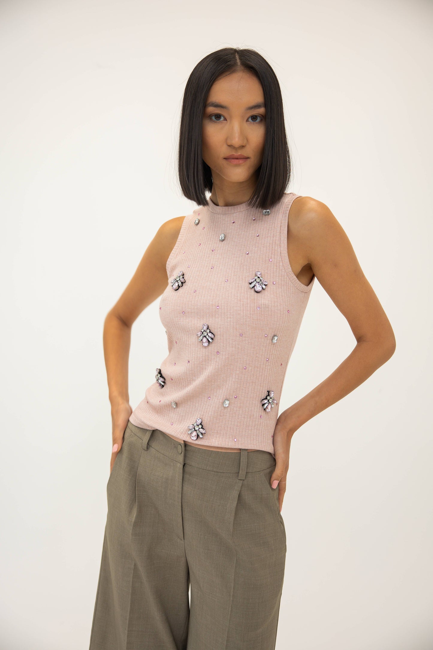 Knit Tank w/ Stones - Pistachio