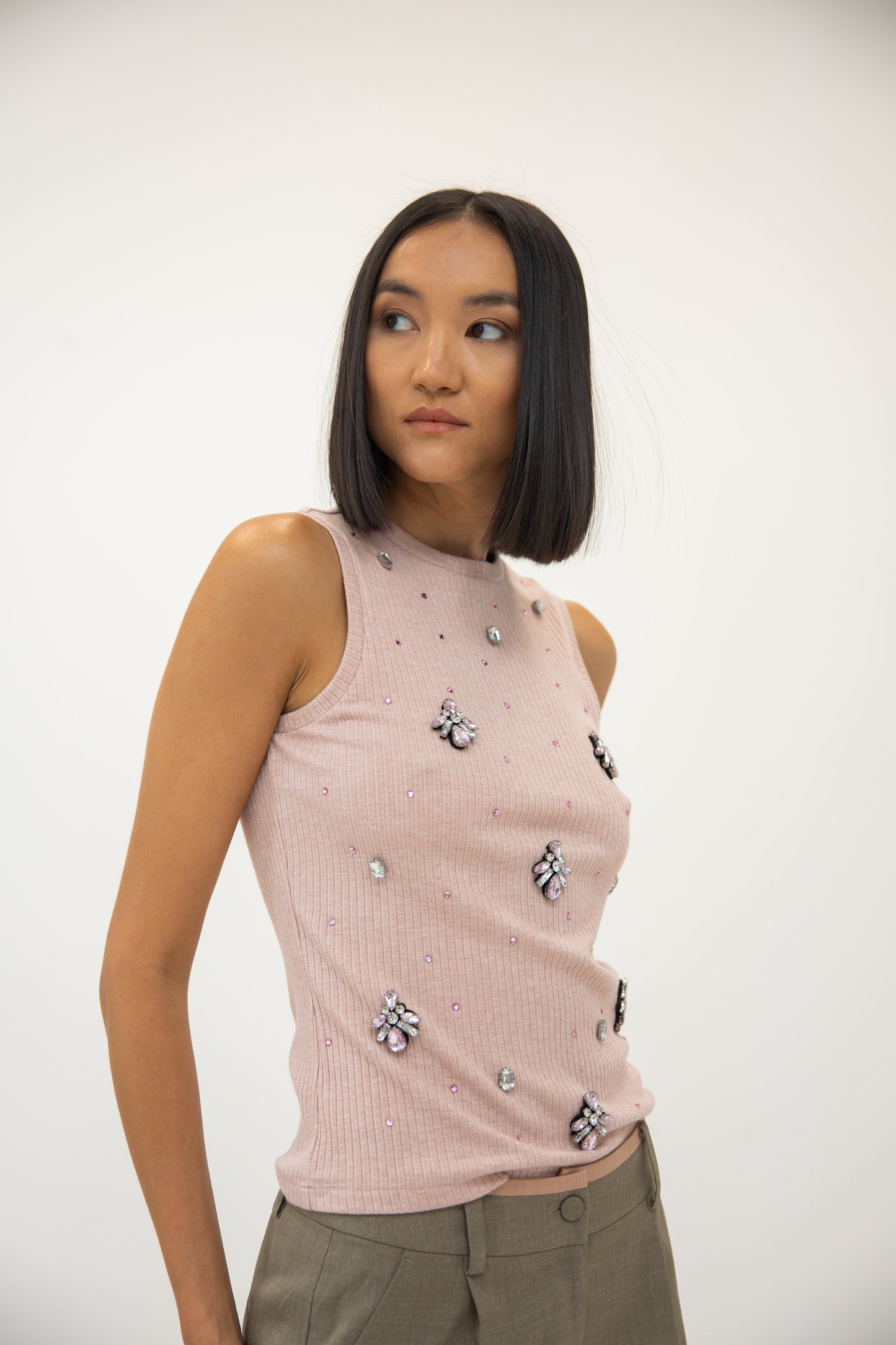 Knit Tank w/ Stones - Pistachio