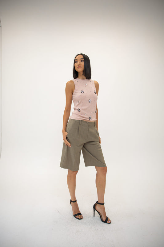 Knit Tank w/ Stones - Pistachio