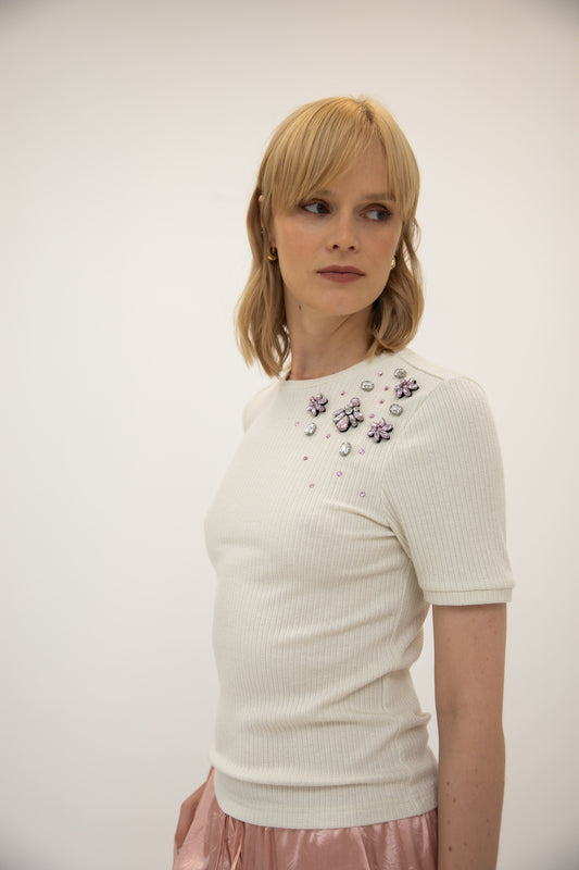 T-Shirt w/ Stones - Ivory