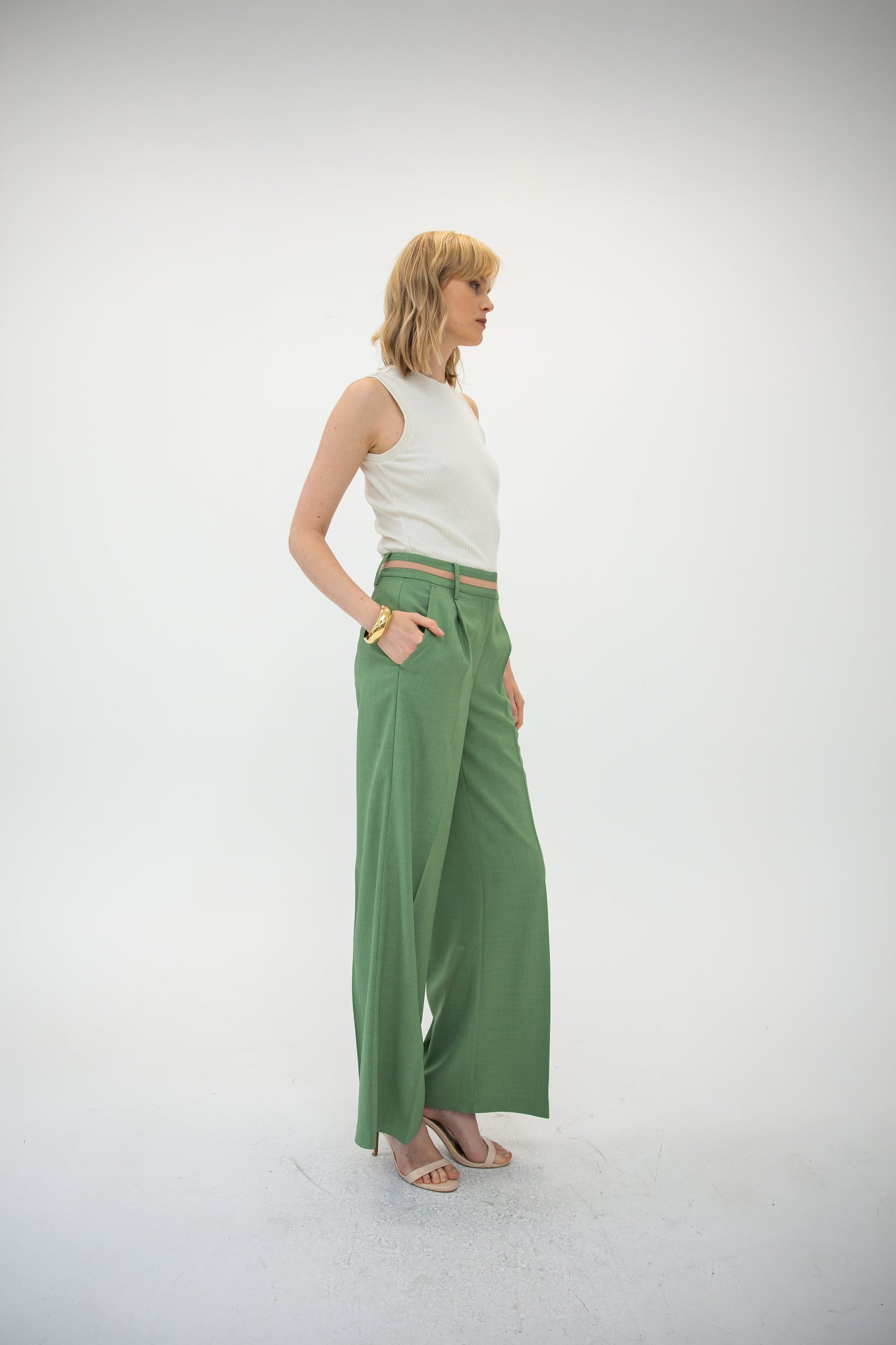 Wide Leg Trouser - Lawn Green