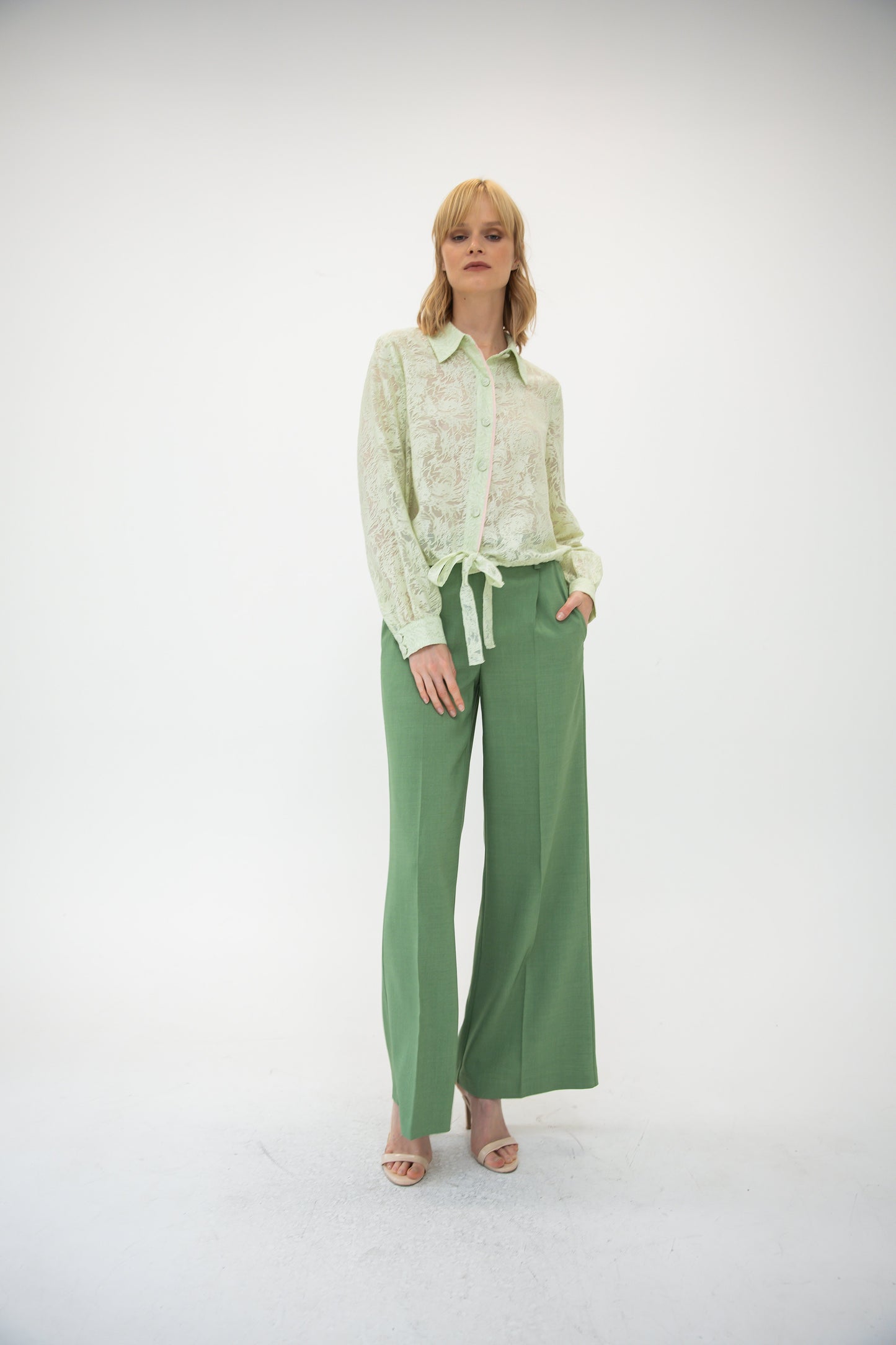 Wide Leg Trouser - Lawn Green
