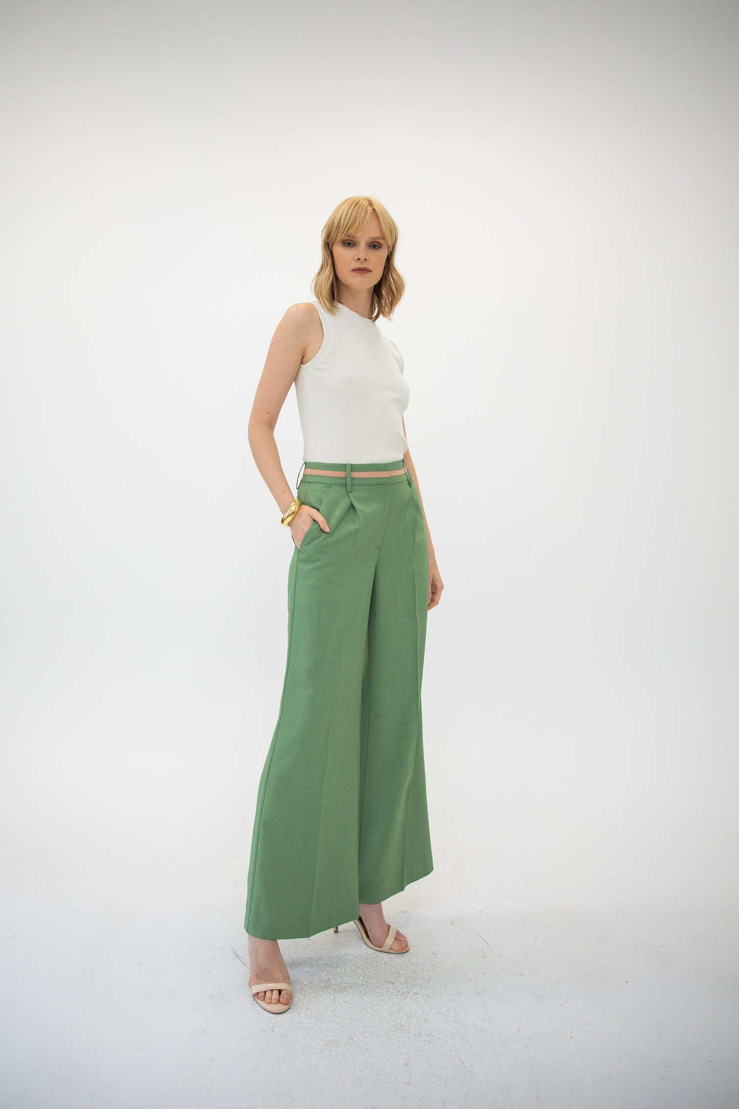 Wide Leg Trouser - Lawn Green