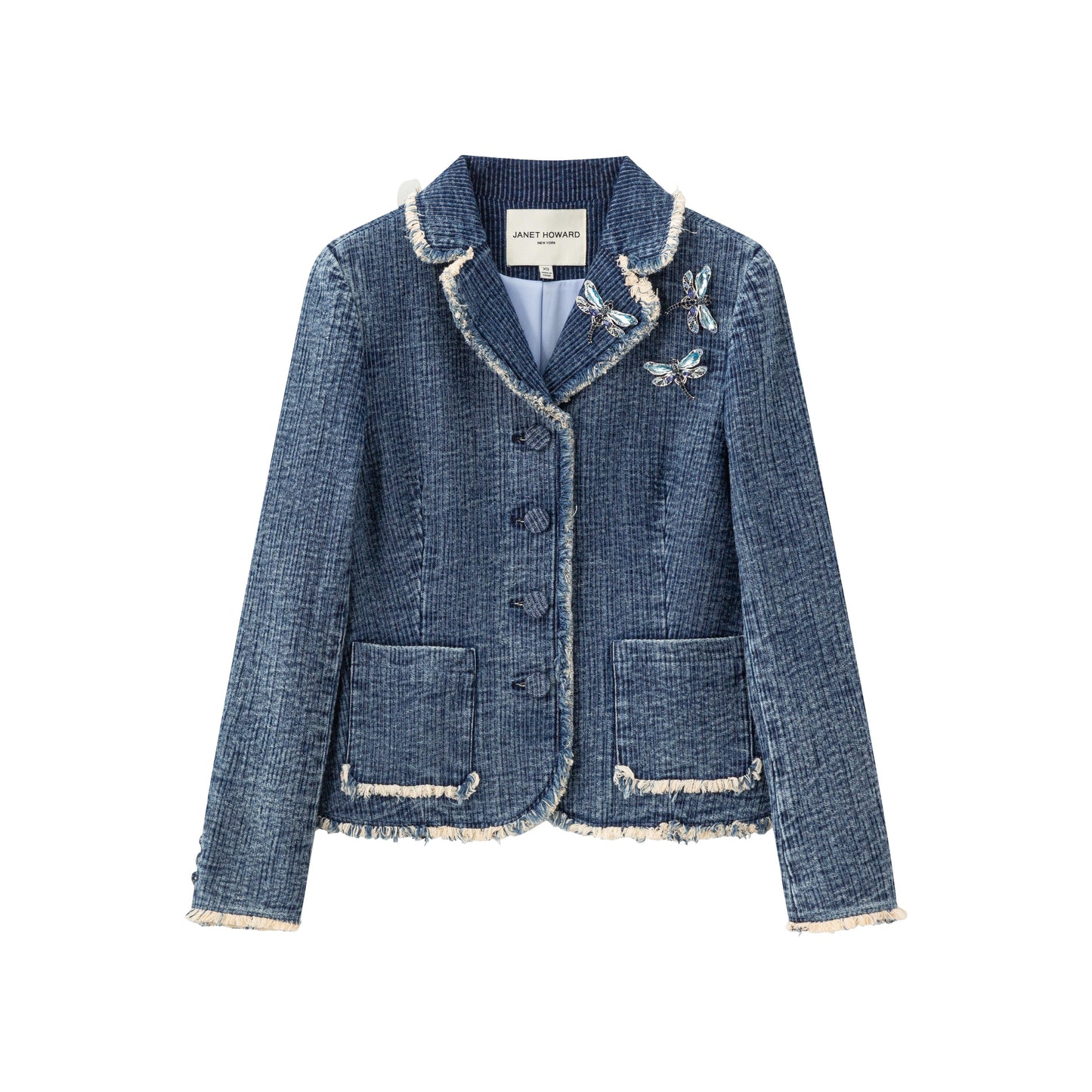 Raw Edge Notch Collar Blazer - Washed Denim Tweed