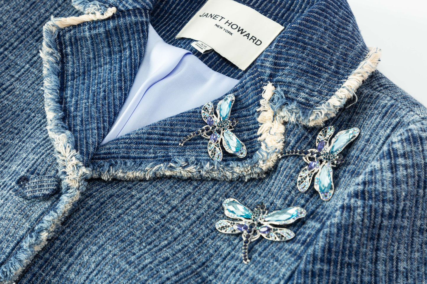 Raw Edge Notch Collar Blazer - Washed Denim Tweed