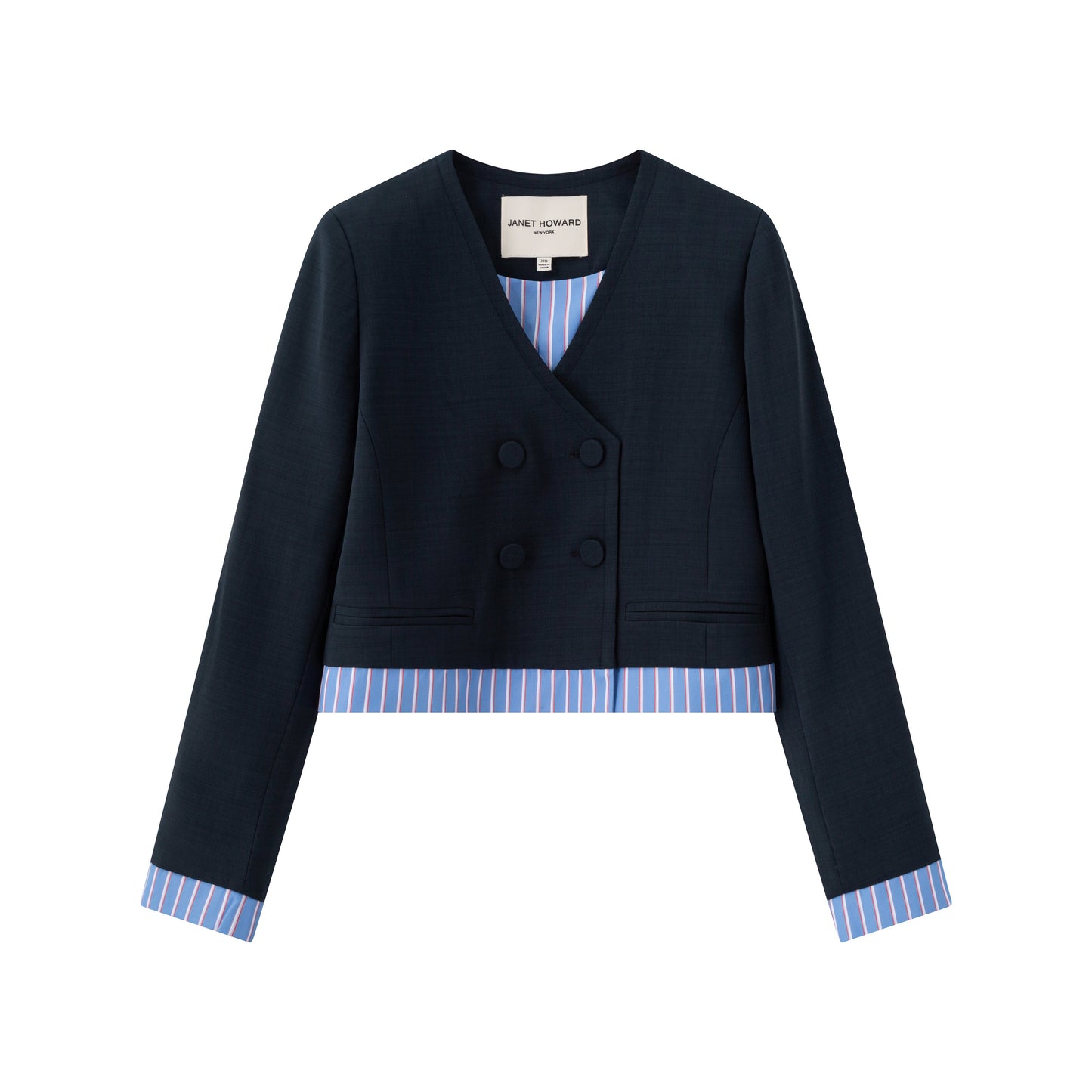 Double Breasted Collarless Blazer - Ink