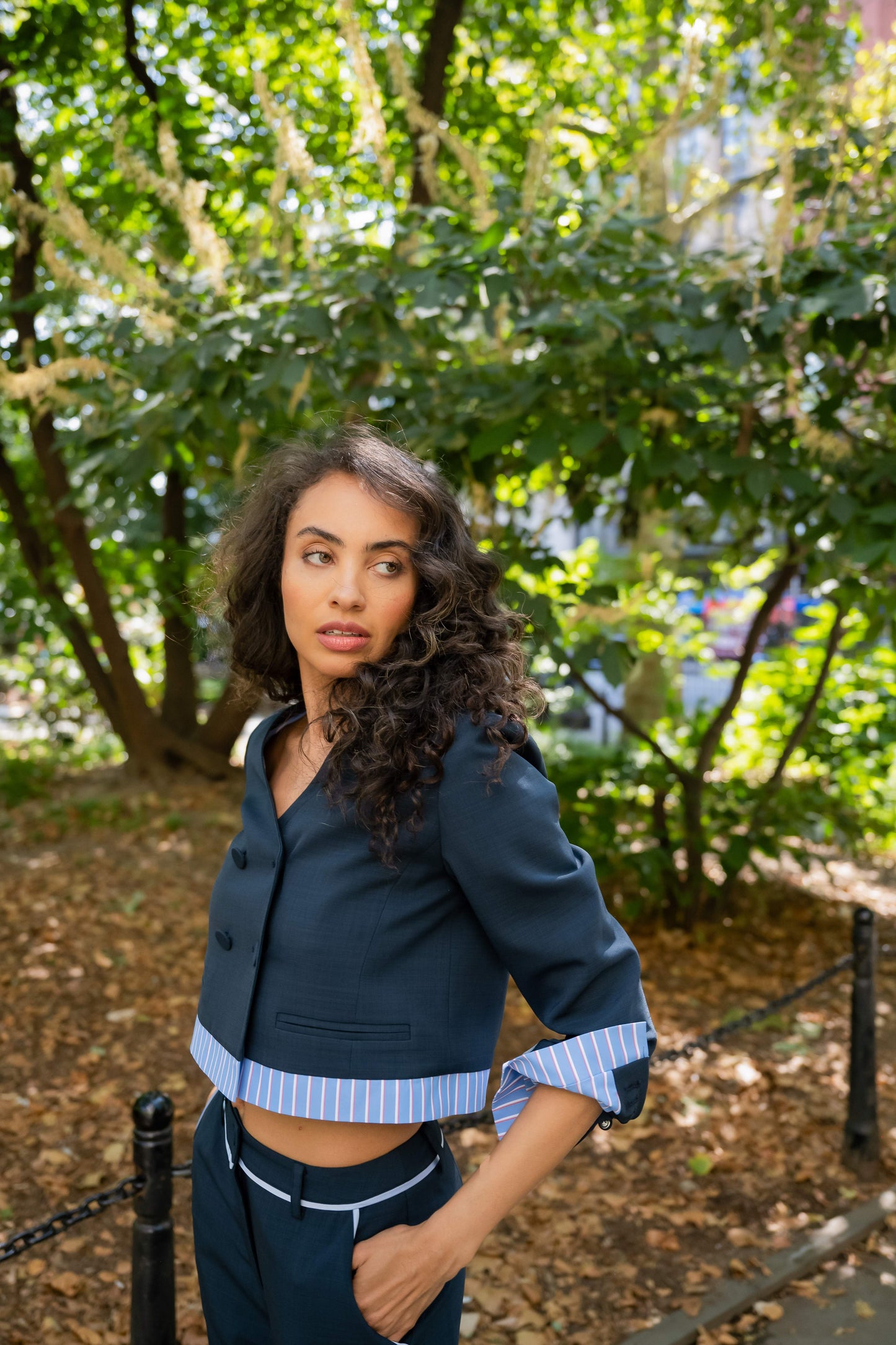 Double Breasted Collarless Blazer - Ink