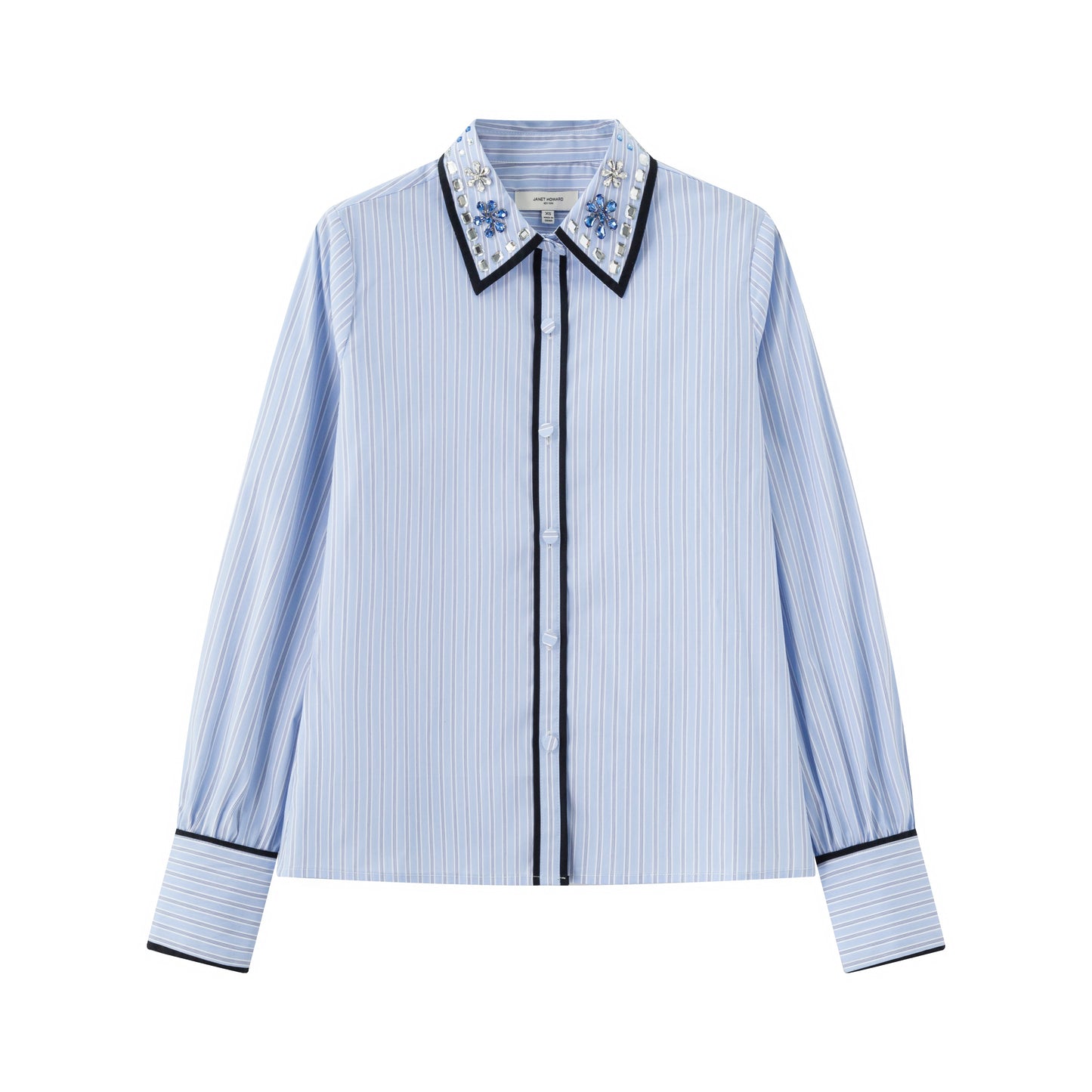 Stripe Shirt w/ Piping & Stones - Bankers Stripe In Blue