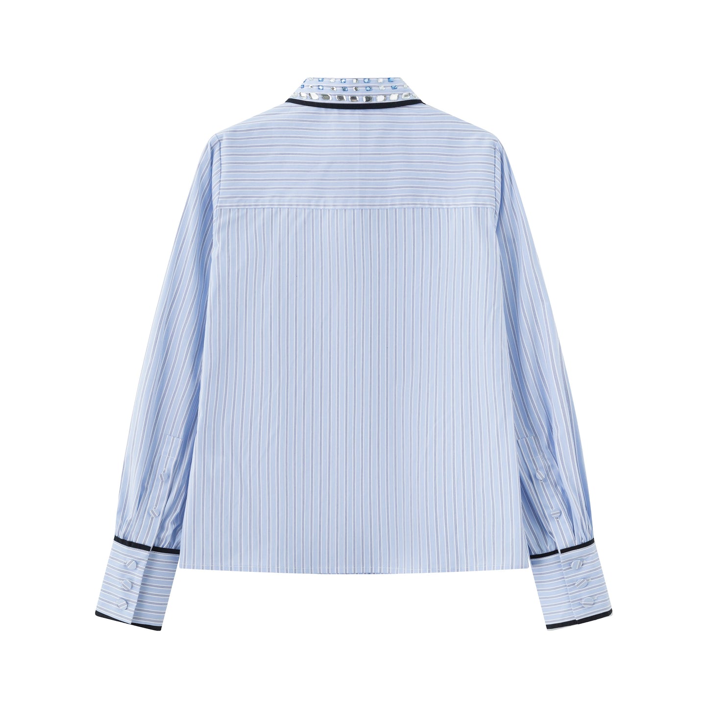 Stripe Shirt w/ Piping & Stones - Bankers Stripe In Blue