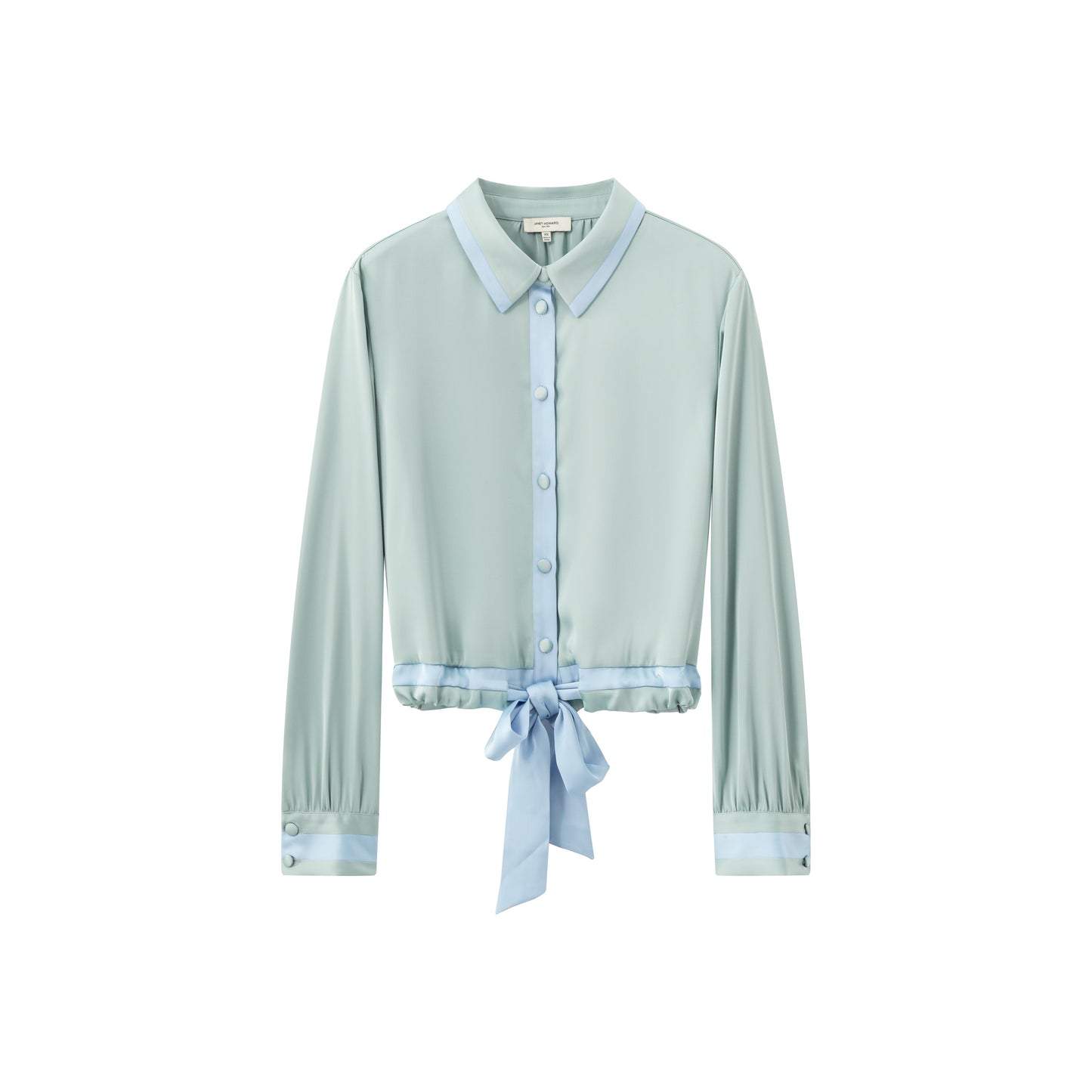 Contrast Tie Front Silky Blouse - Sea Glass