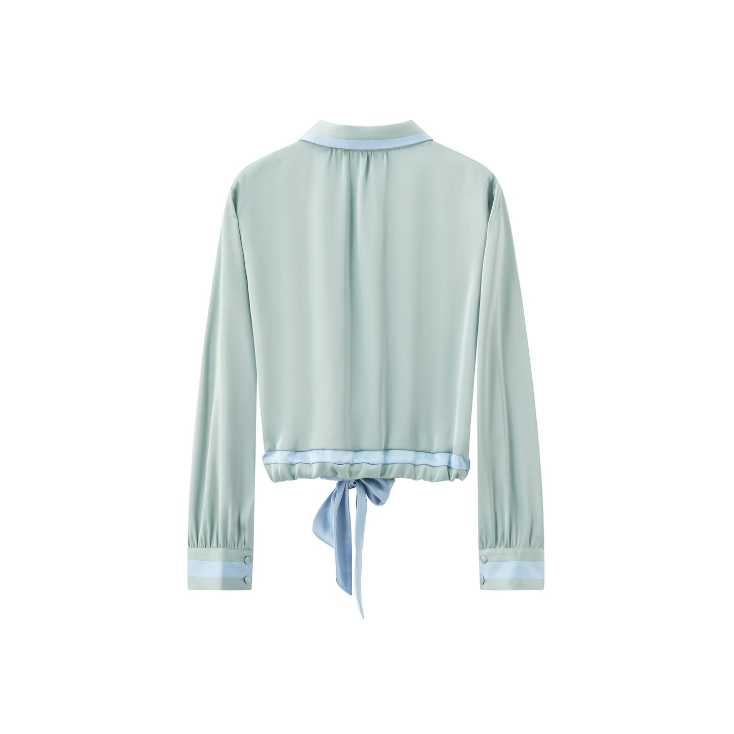 Contrast Tie Front Silky Blouse - Sea Glass