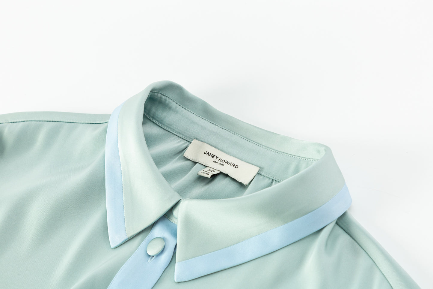 Contrast Tie Front Silky Blouse - Sea Glass