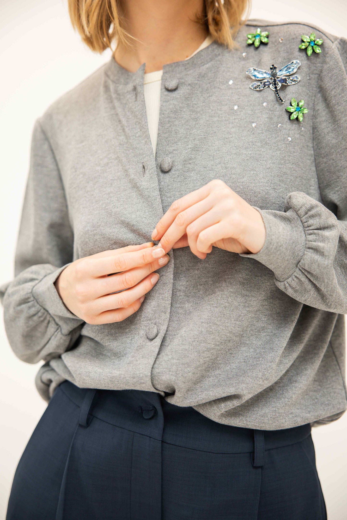 Balloon Sleeve Cardigan - Heather Grey