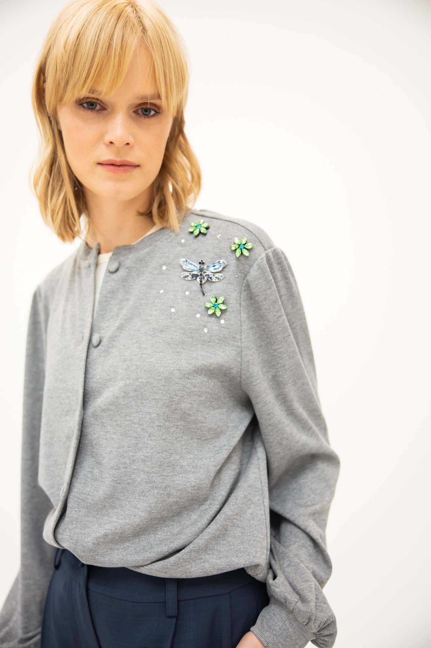 Balloon Sleeve Cardigan - Heather Grey