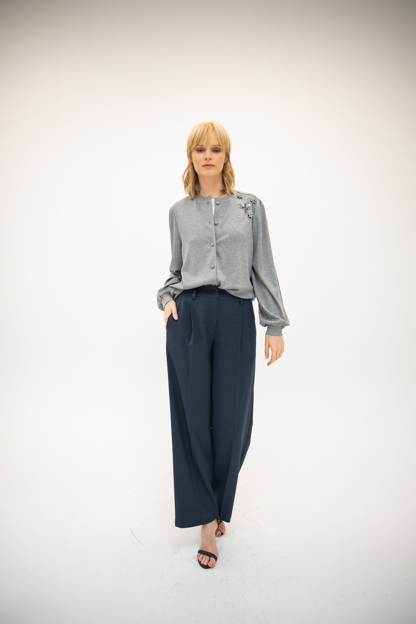 Balloon Sleeve Cardigan - Heather Grey