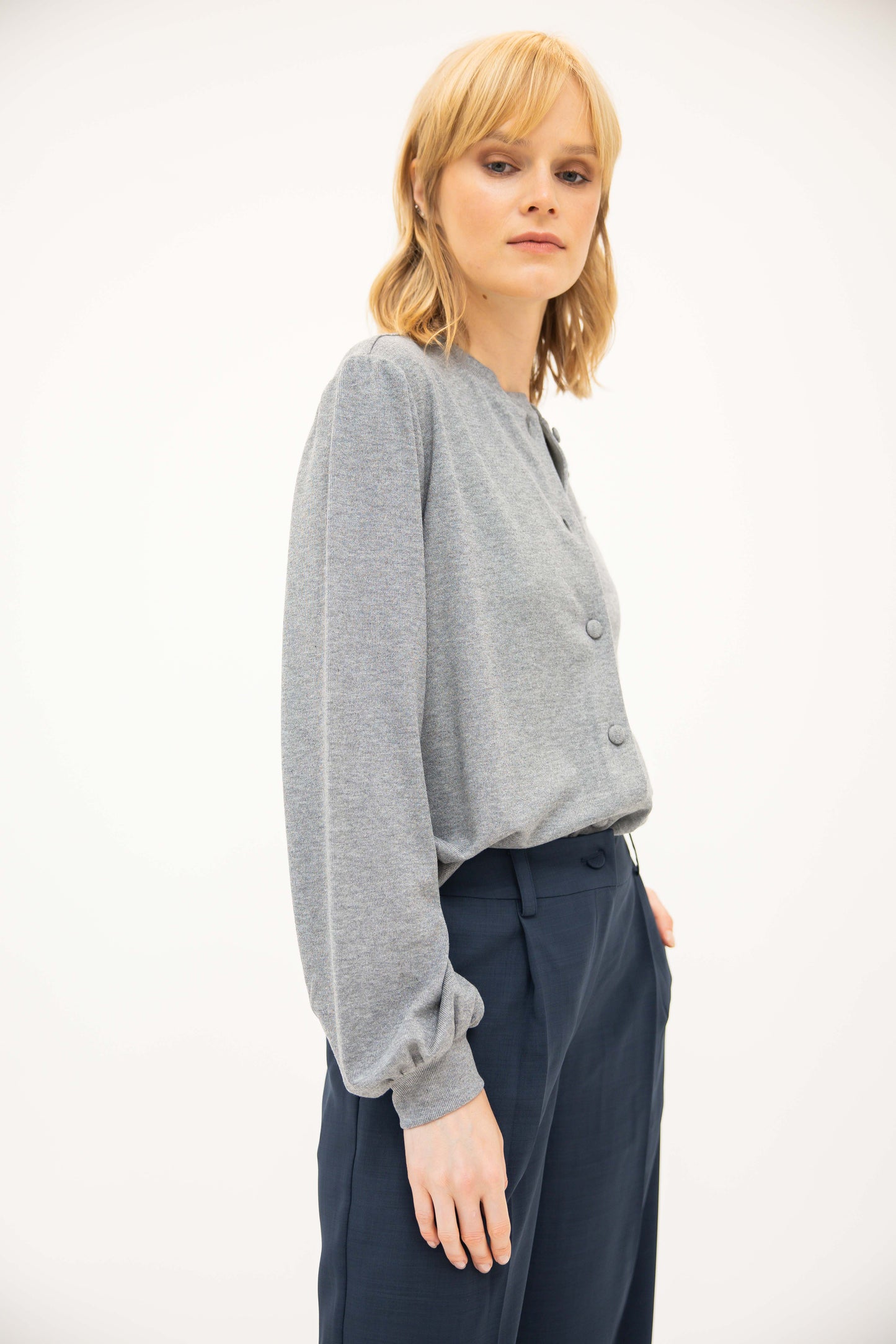 Balloon Sleeve Cardigan - Heather Grey