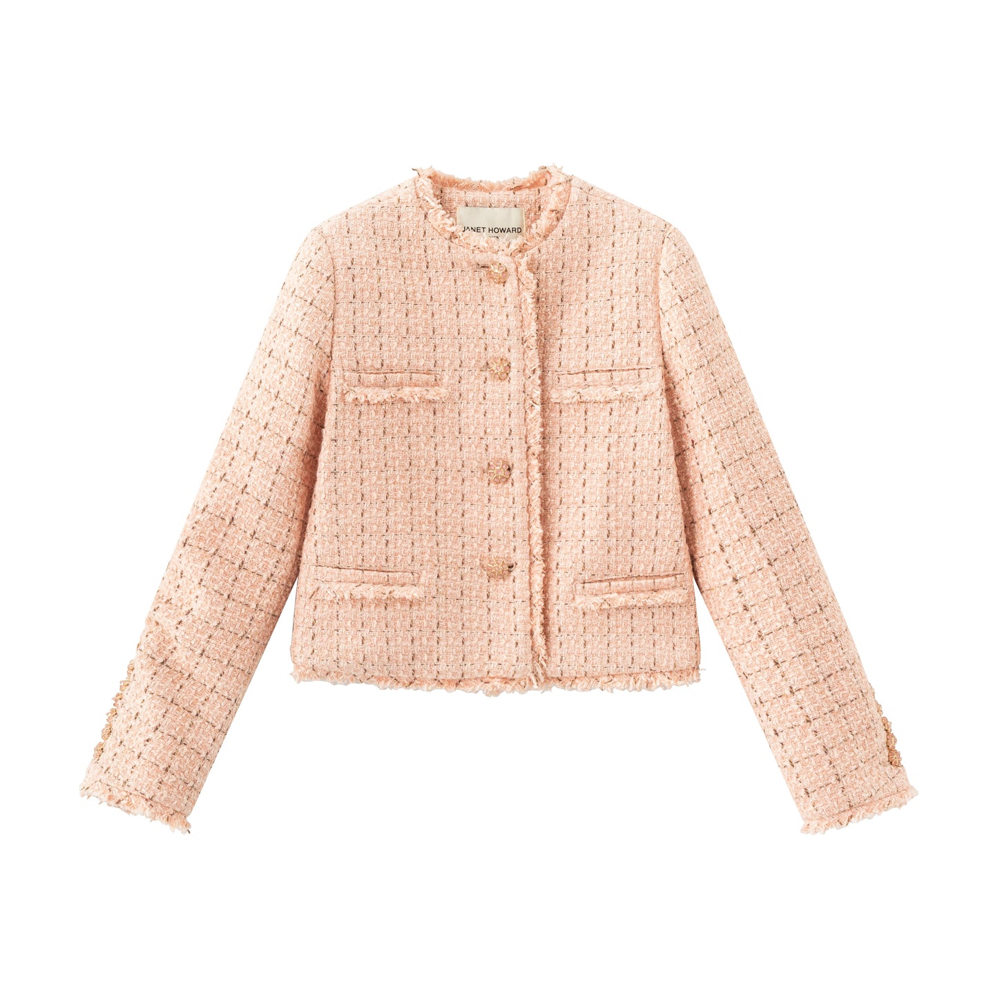 Raw Edge Collarless Jacket Tweed - Tea Rose