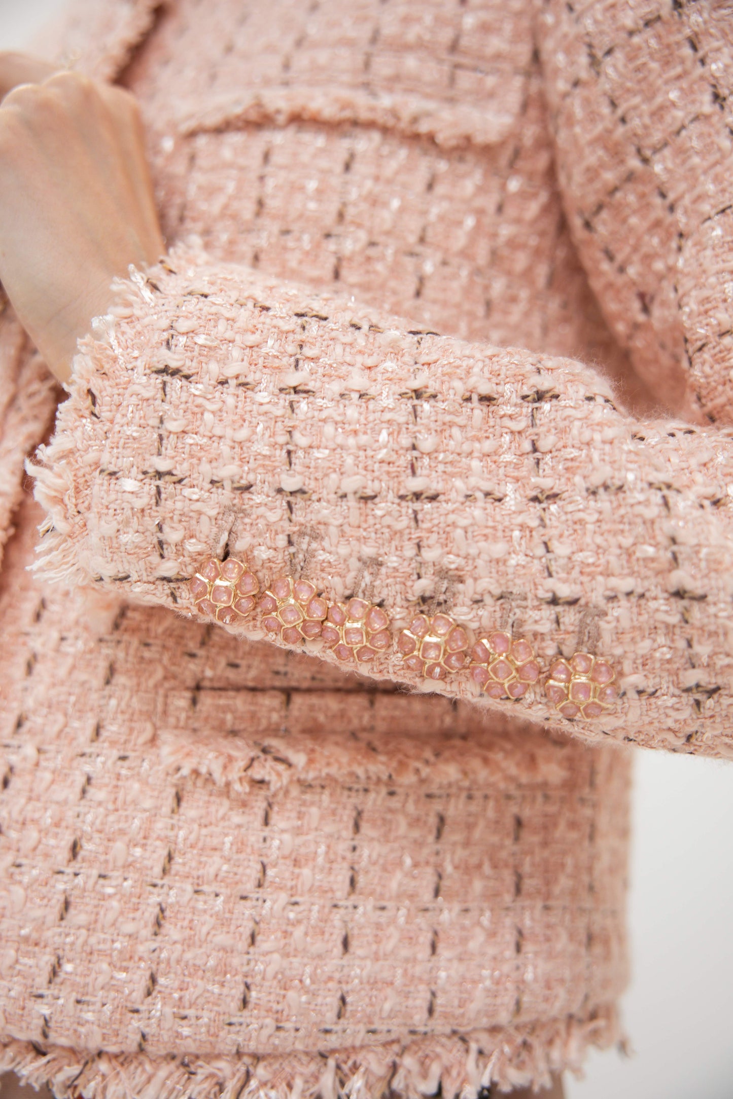 Raw Edge Collarless Jacket Tweed - Tea Rose
