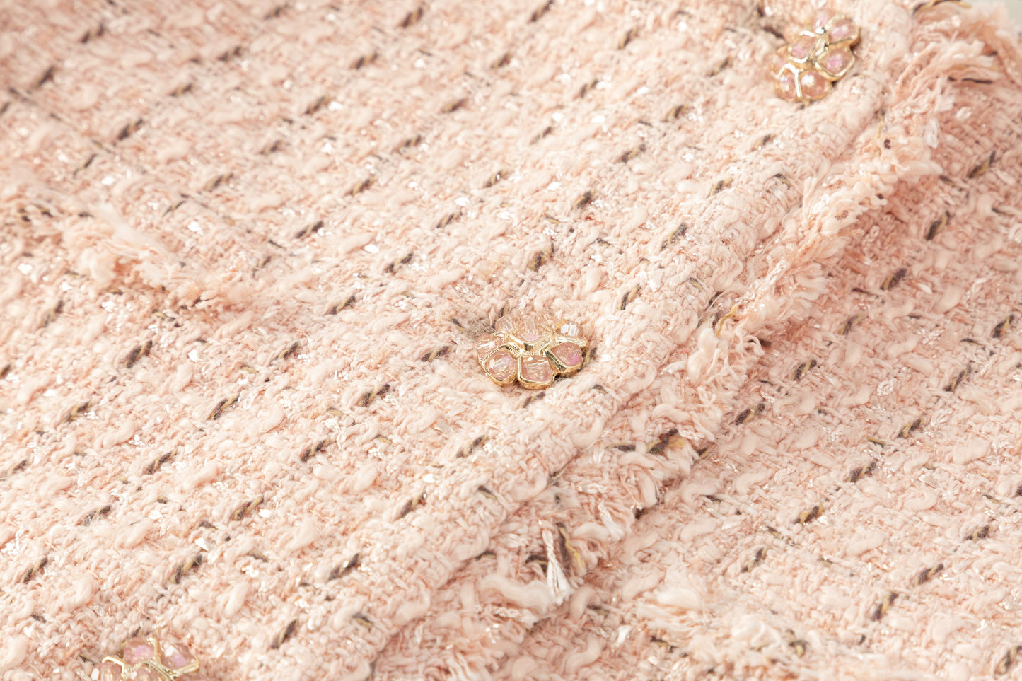 Raw Edge Collarless Jacket Tweed - Tea Rose